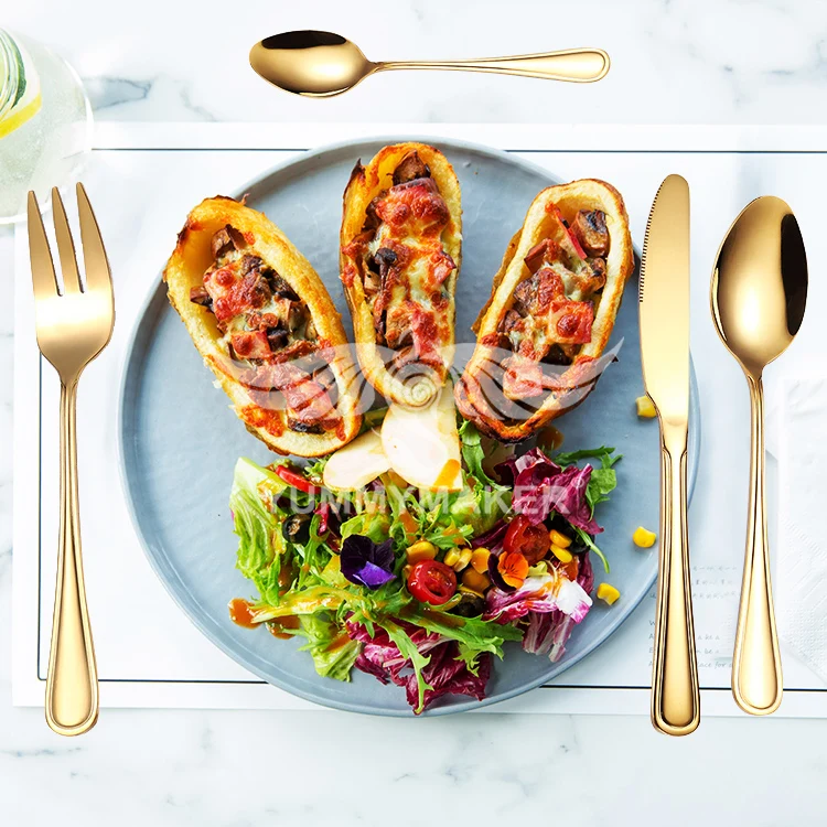 Wholesale 24pcs Gold Plated Flatware Stainless Steel Fork Spoon Knife Cutlery Metal Tableware Set