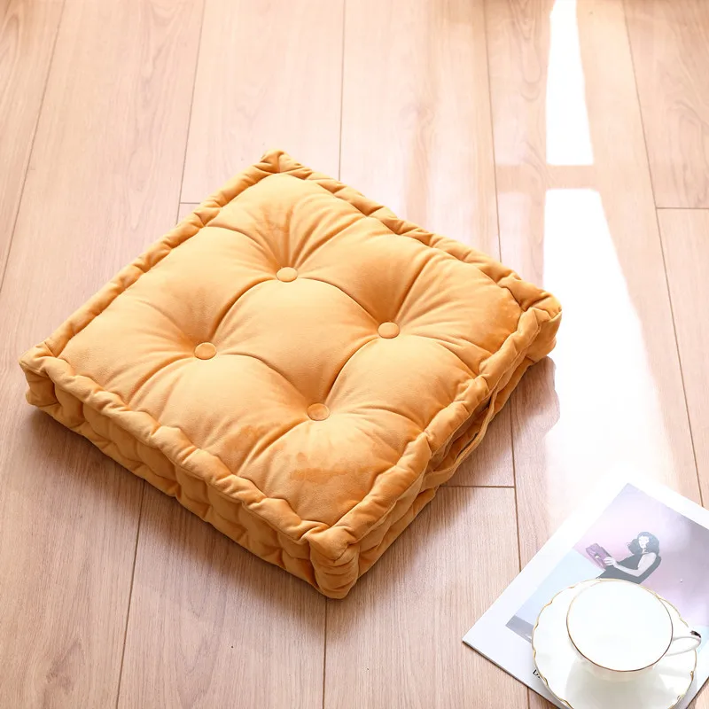 Multi Color Solid Velvet Square Floor Cushions With Handle Handmade Soft Futon Mat