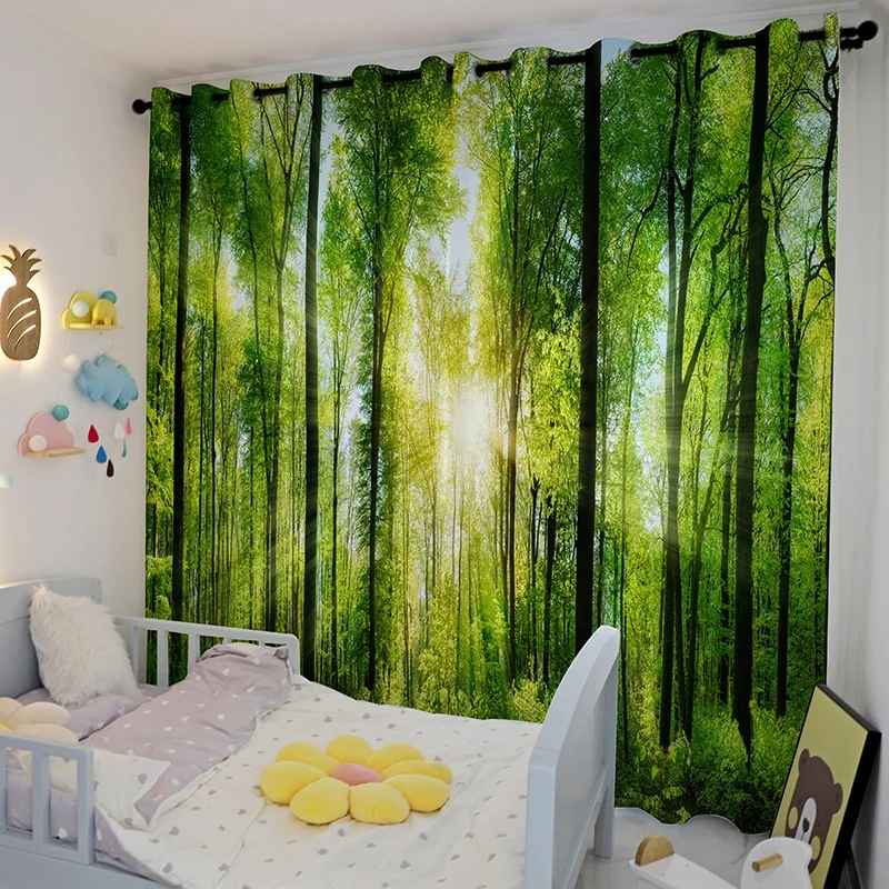 factory wholesale Curtain fabric pattern of Nature printing  curtains for bedroom forest Drapes for Living  Dining Room