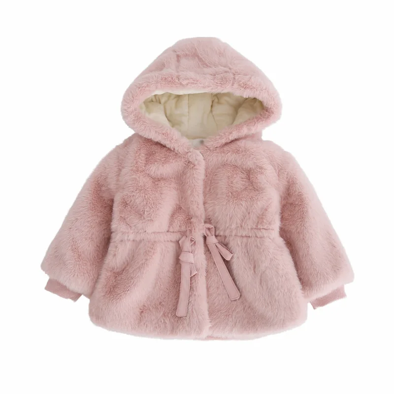2326 Dropshipping Girls Toddler Kids Woolen Coat Baby Warm Shawl Imitation Fur Cotton