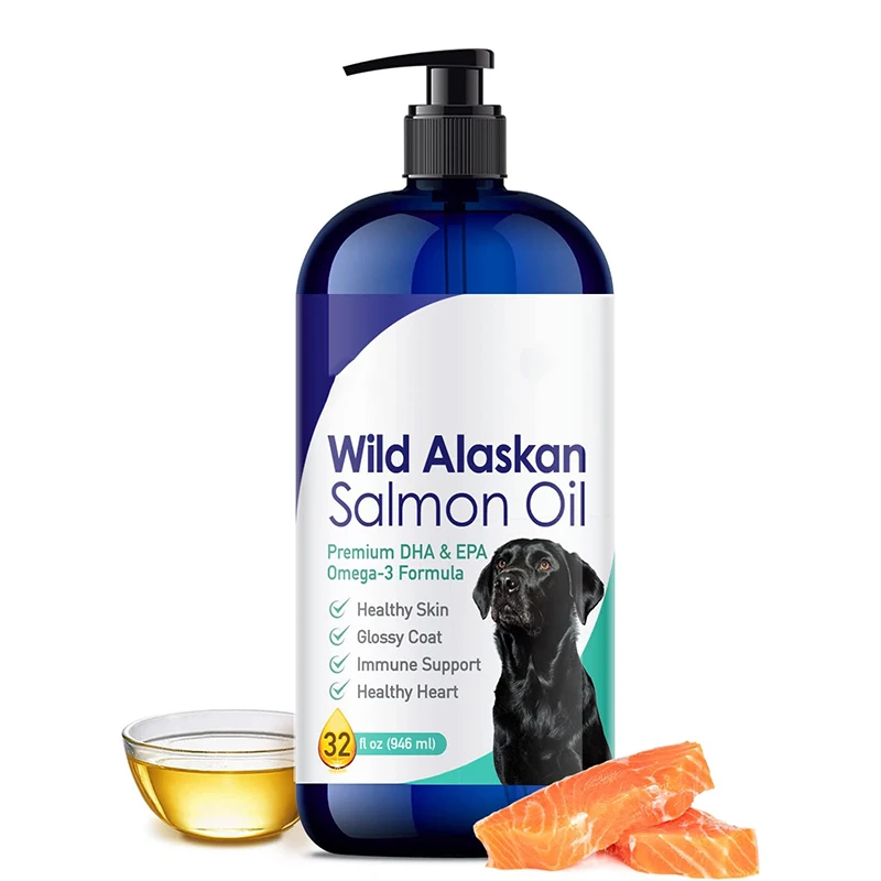 Pure Wild Alaskan Salmon Oil for Dogs Omega 3 Dog Fish Oil Liquid with EPA DHA Support Skin and Coat Health