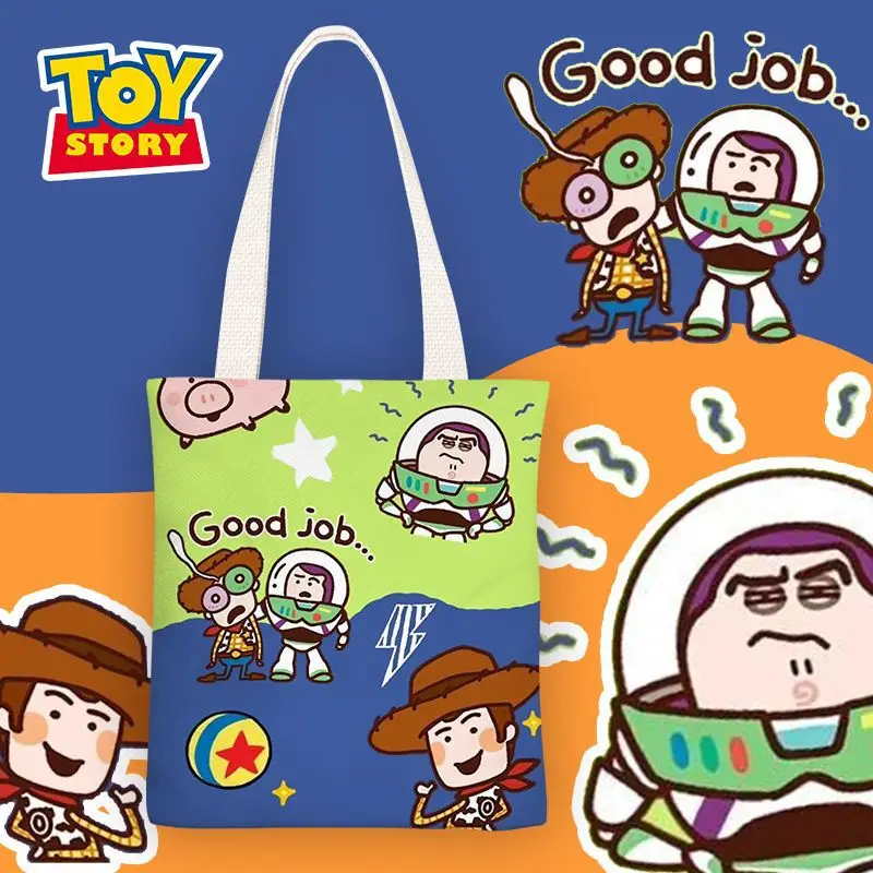 Hot Selling Cartoon Cute Toy Story Woody Buzz Casual Canvas Shopping Tote Big Capacity Sweet Girls Hand Shoulder Bag Custom GIft