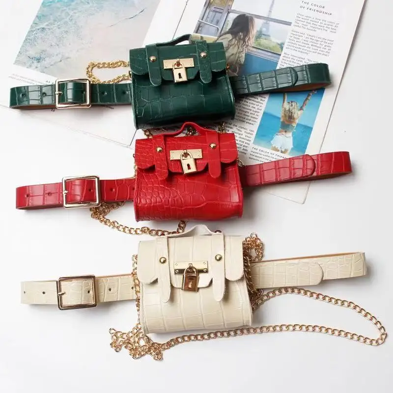 
Custom logo Mini Leather Fanny Pack Fashion Chain Belt Bag Crocodile Leather Belt Bags 