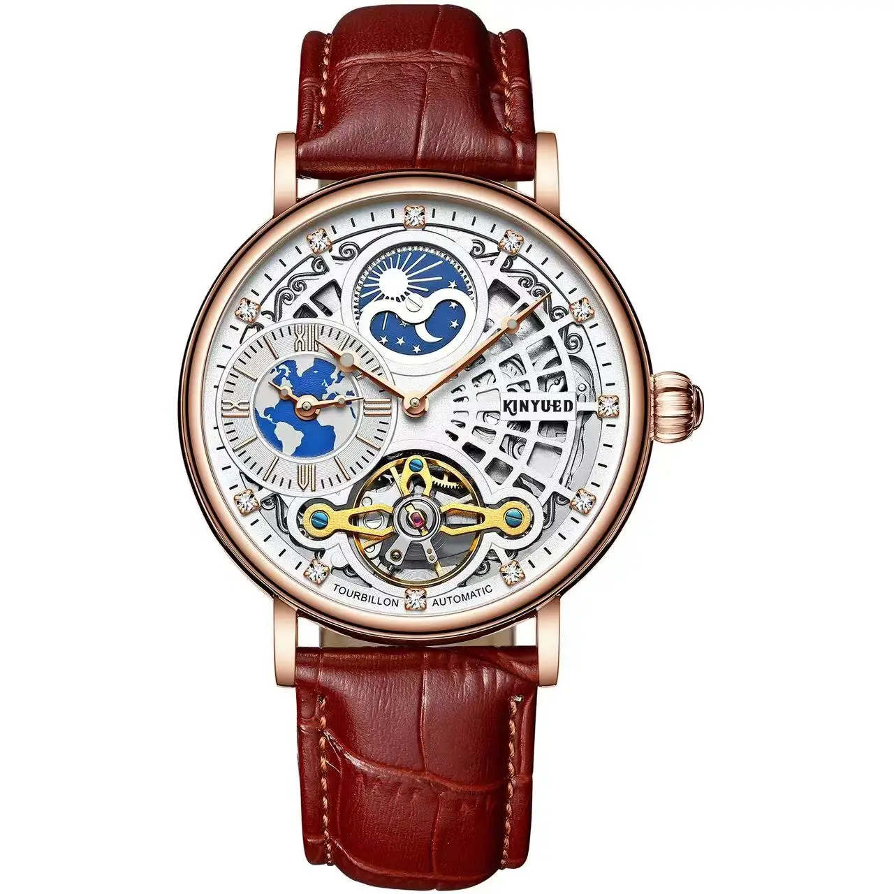 Fast Shipping Luxury Watch Moon Phase Fashion Design Tourbillon Automatic Mechanical Watch for Men
