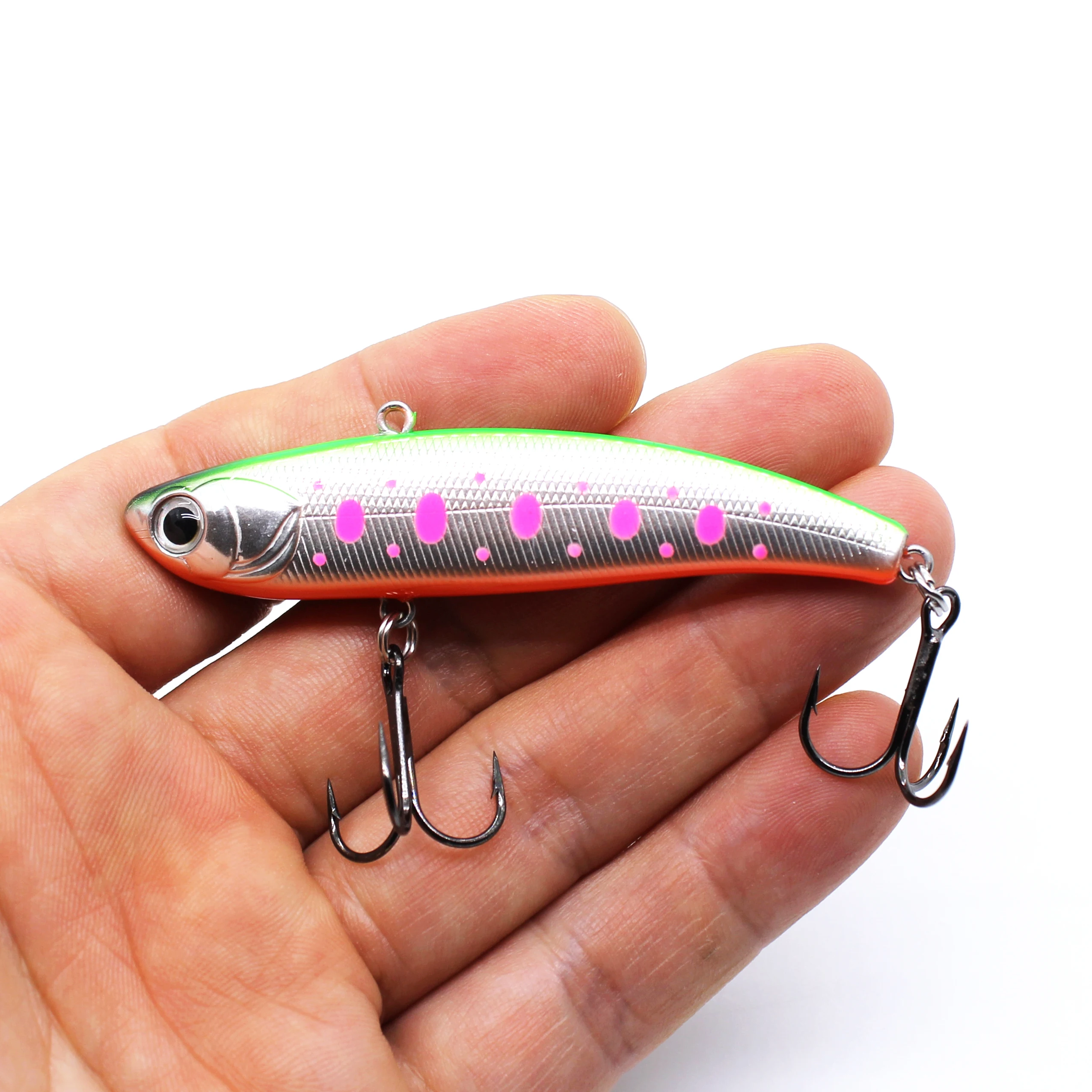 Stocked Sinking VIB Lure 90mm 29g Hard Bait Ice Fishing Vibration Lure VMC Hook Fluorescent UV Glowing
