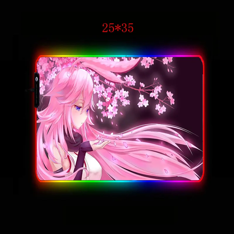 900x400/350X600mm Anime Mouse Pad Pink Rgb Flower Hair GirlLED Lighting Mousepad Gamer Computer Desk Mat Pad