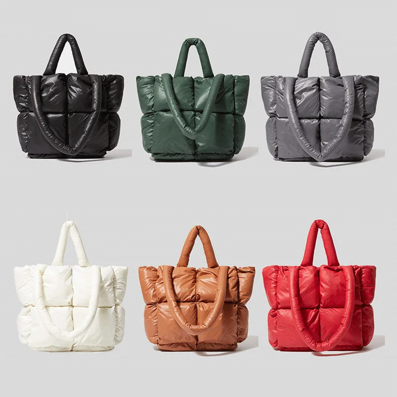 Wholesale Large Capacity Fashion High Quality Down Cotton Clutch Shoulder Tote Bags Solid Soft Small square Purse and Handbangs