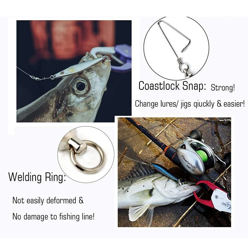Fishing swivels stainless steel copper swivel snap hook rolling coastlock snap ball bearing fishing snap swivels