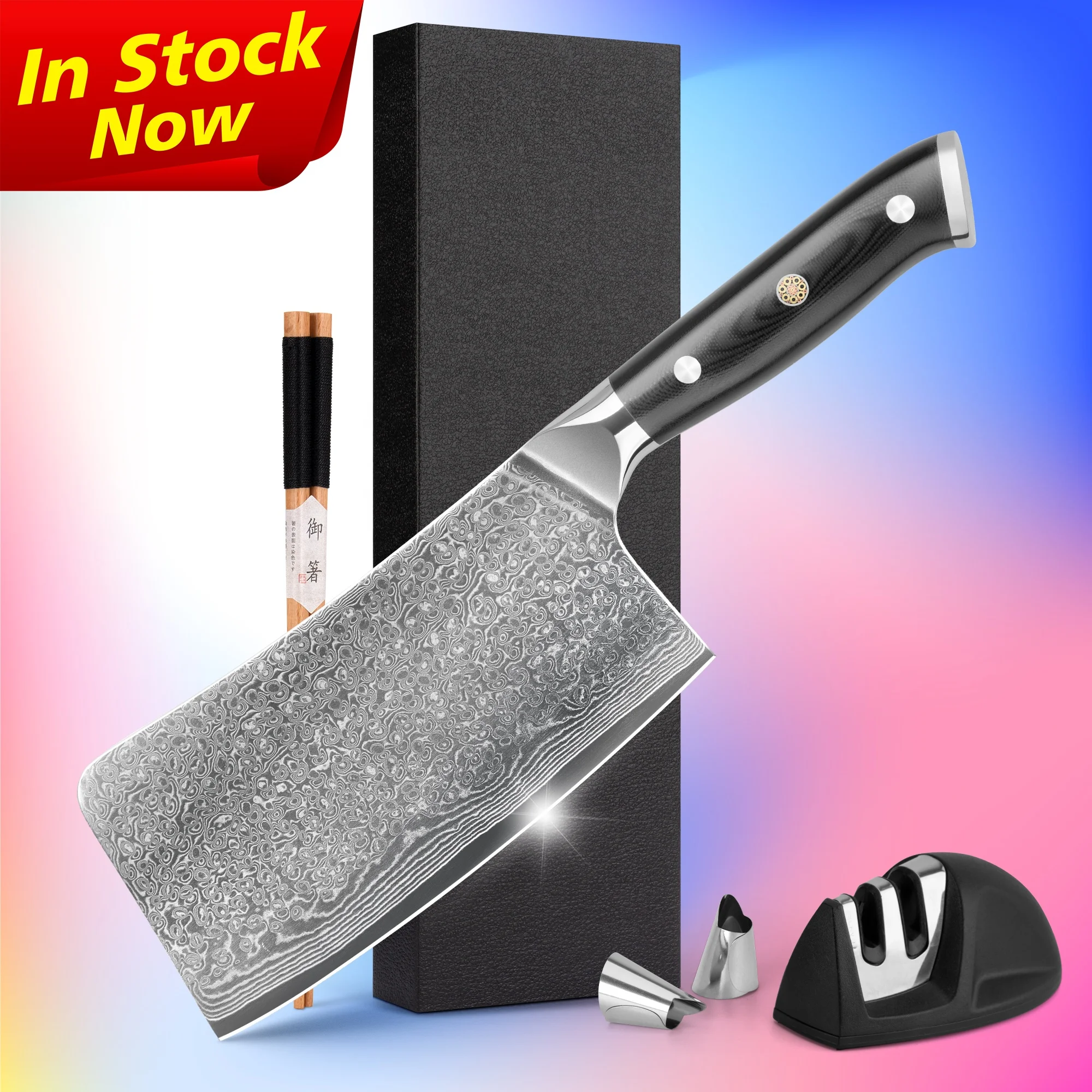 Black G10 Mosaic Pin Handle Professional 7 inch Damascus Steel kitchen cleaver knife boning knife with vg10 steel core