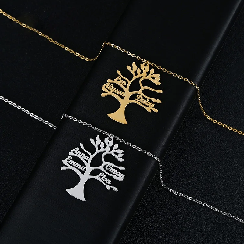 SLand Jewelry Custom Dropshipping Name Necklace Custom Tree Of Life StainlessSteel Necklace Family Family name clavicle Necklace