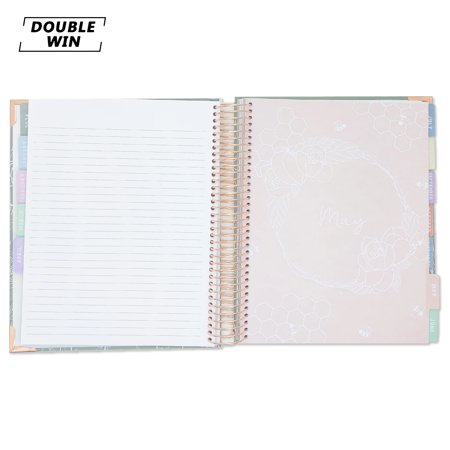 2024 Custom Design Gold Foil Single Coil Spiral Financially Journal Budget Planner with Money Cash Envelope