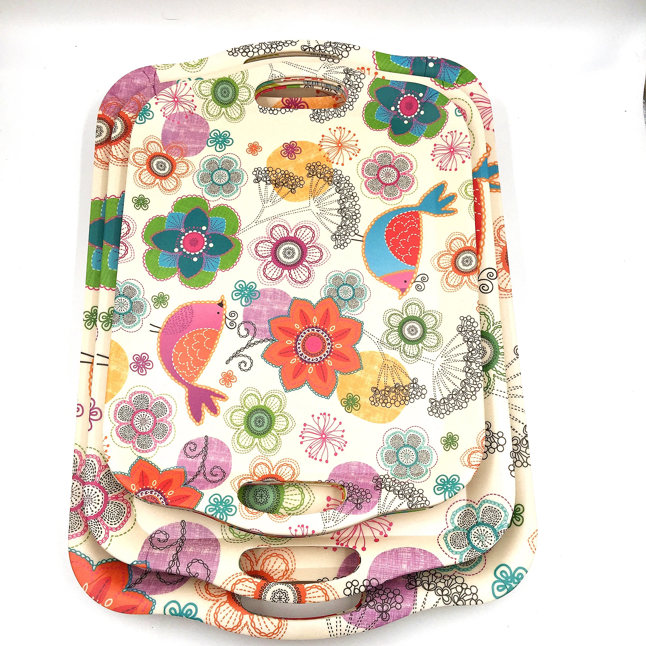 natrual bamboo fiber tray,  non-slip square serving tray, decal tray with hand grip