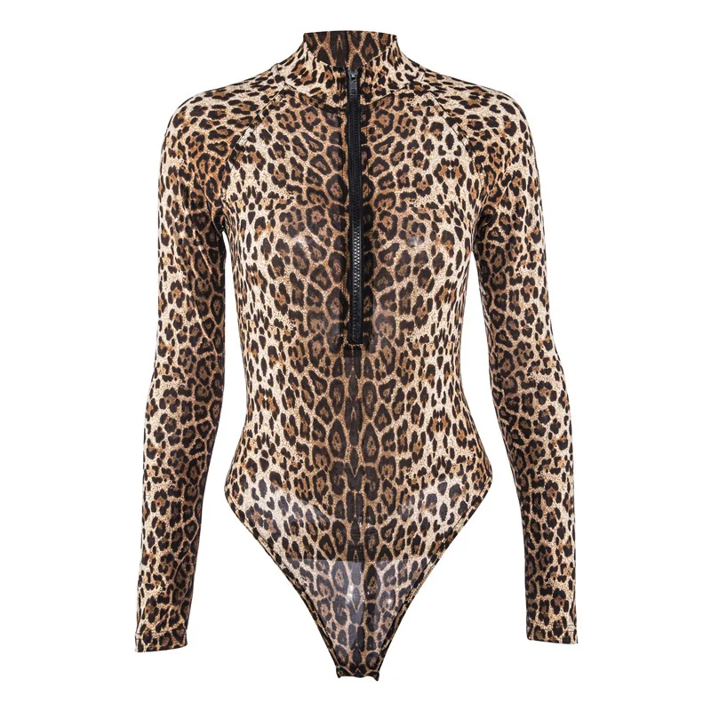 Sexy Transparent Jumpsuits Women Teddy Lingerie One Piece Babydoll Mini Leopard Bodysuit