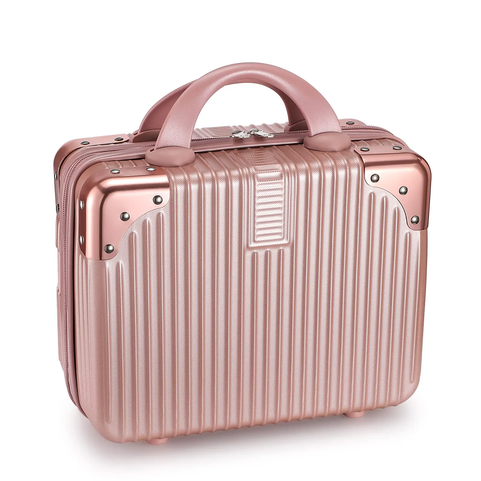 High quality Rose gold Small Portable Travel Suitcase Hand Luggage ABS Carrying Makeup Case for cosmetic