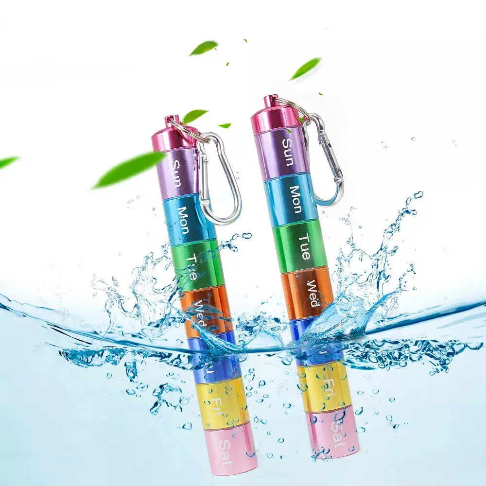 NBBLUESKY 7-Day Portable Pill Box Waterproof Aluminium Alloy Metal Pill Storage Organizer Keychain Home Outdoor Travel Camping