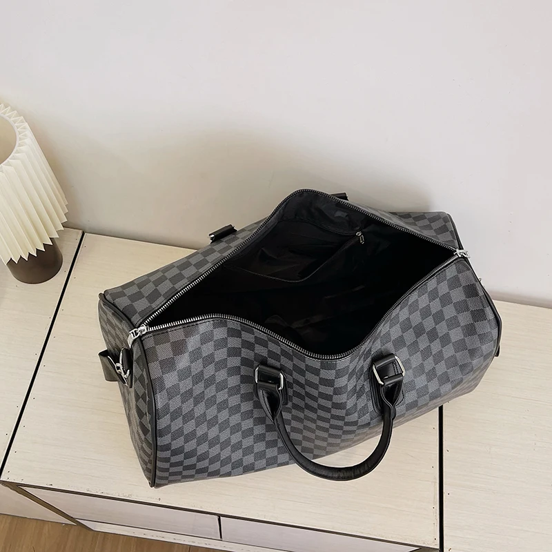 RU Fashion Custom Large Carry Travel Tote Duffel Bag Waterproof Leather Weekender Overnight Gym Handbag Geometric Zipper Storage