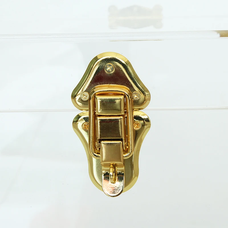 Acrylic trunk home organizer storage box with lid and gold lock accessories