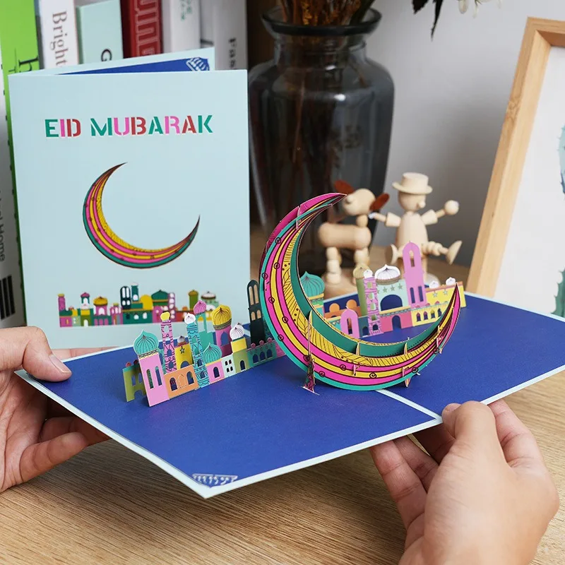 Eid Mubarak 3D поздравительная открытка Pop Up Moon праздничная для исламского фестиваля