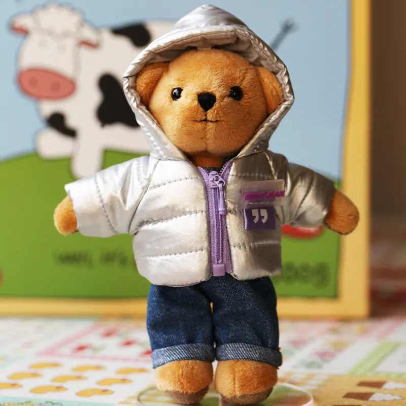 Wholesale Bear Clothes Outfit Quilted Down Jacket with Hood and Zipper for 12cm Plush Doll