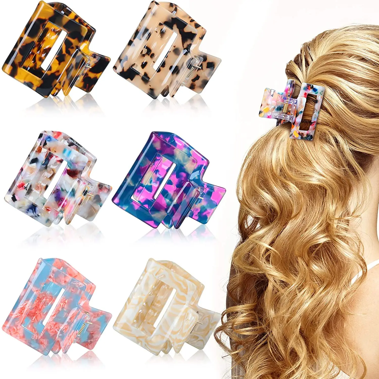 
Latest Product Big Rectangle Hair Clips Fashion Acetate Fiber Headwear Hair Claws For Women 