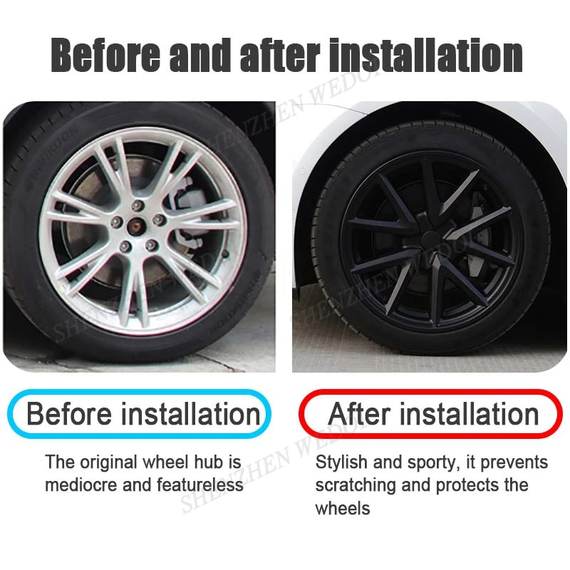 Matte Black 18 Inch New for Tesla Model 3 Wheel Cover Hubcaps Hub Caps Wheel Rim Protector Kit Exterior Accessories