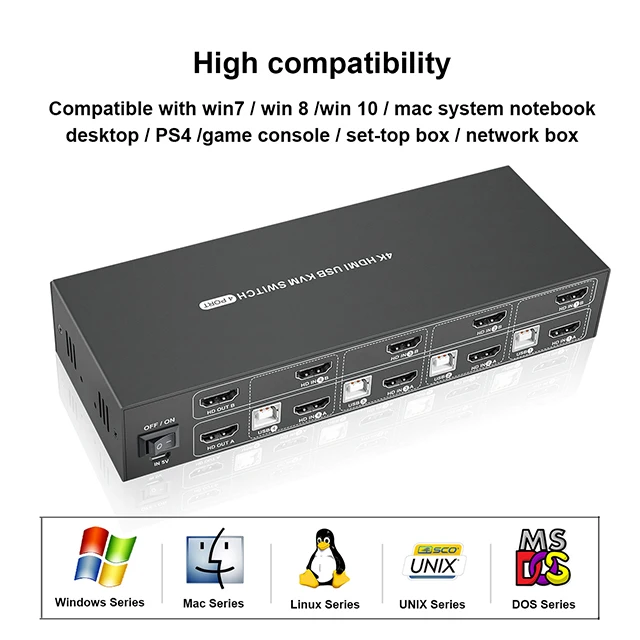Vitalforce High Quality Dual Monitor HDMI KVM Switch  4 Ports Hot Key Arc Extractor 4K 30hz  KVM Switches