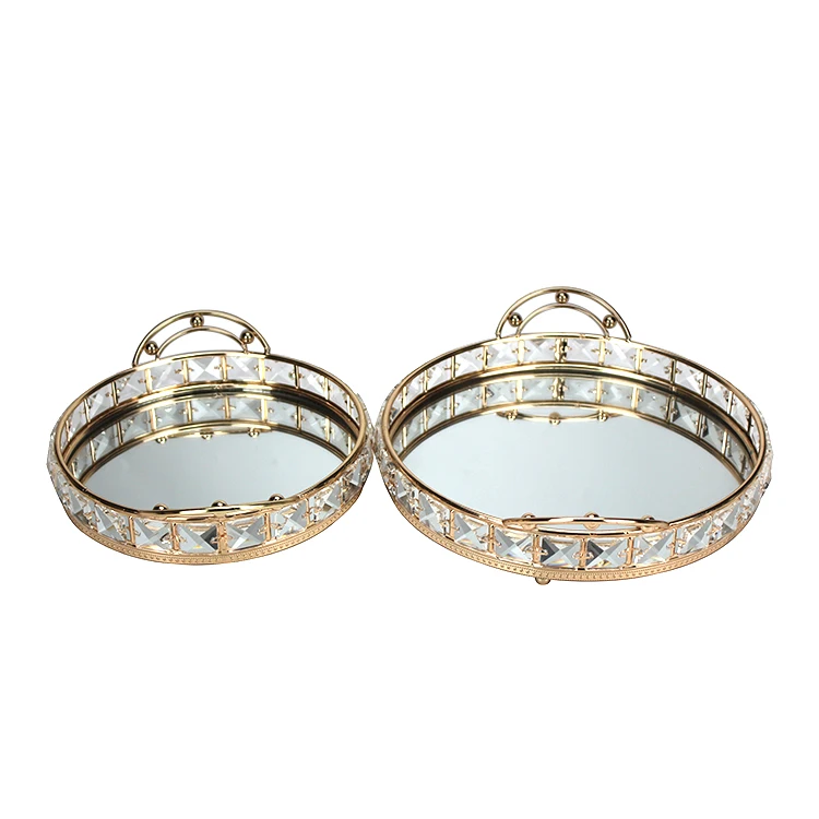 HELI Gold Mirror Tray Home Decorative Round Glass Vanity Luxury Perfume Decorative Mirrored Tray