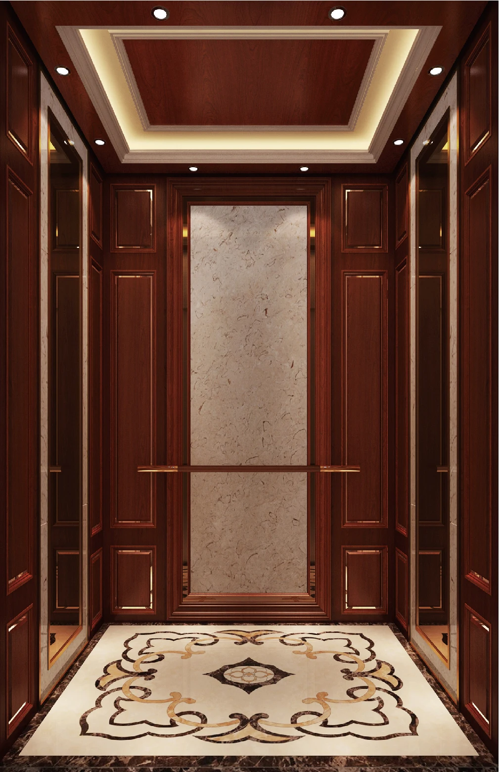 Luxury Decoration Walnut Wood Composite Steel Passenger Elevator