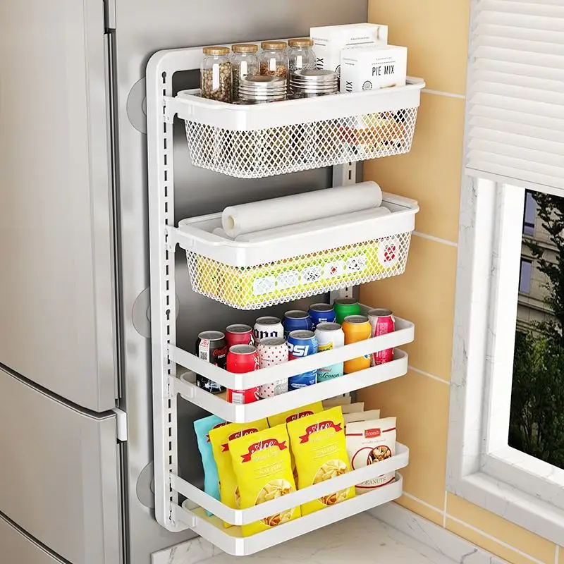 Wholesale 3 tier metal space saving wall mount adjustable hanging baskets spices rack shelf organizer kitchen for refrigerator