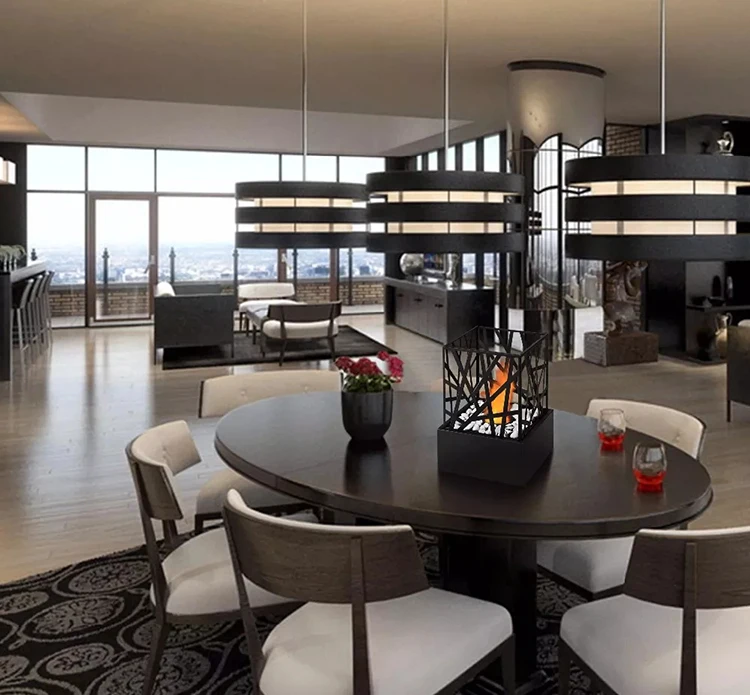 Hot Selling Tabletop Fireplace Metal square Fire Pit Dining Table Decorative Bioethanol Fireplace For Indoor Outdoor