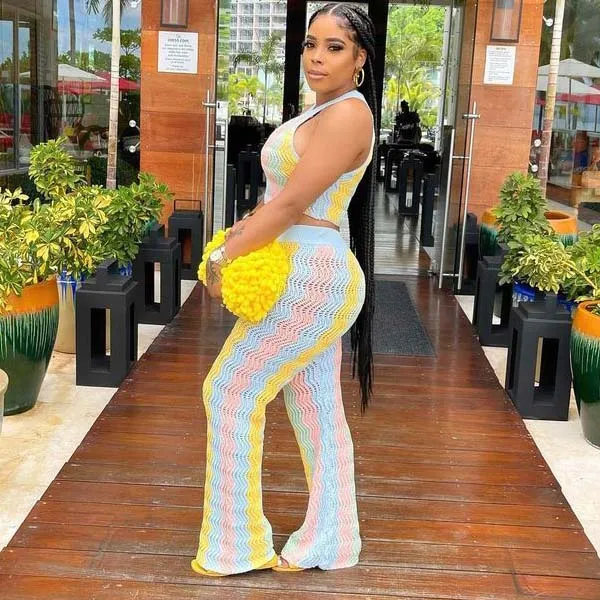 FS13323D women sleeveless colourful vest knitted pants suits