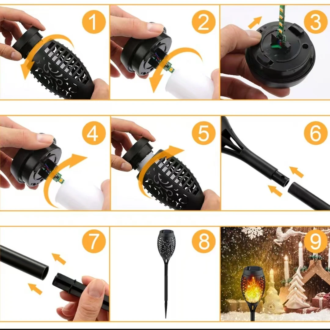 Induction LED Solar Torch Light for Outdoor Garden Landscape Ground-Plugged and Mounted Lawn Decoration Torch Light