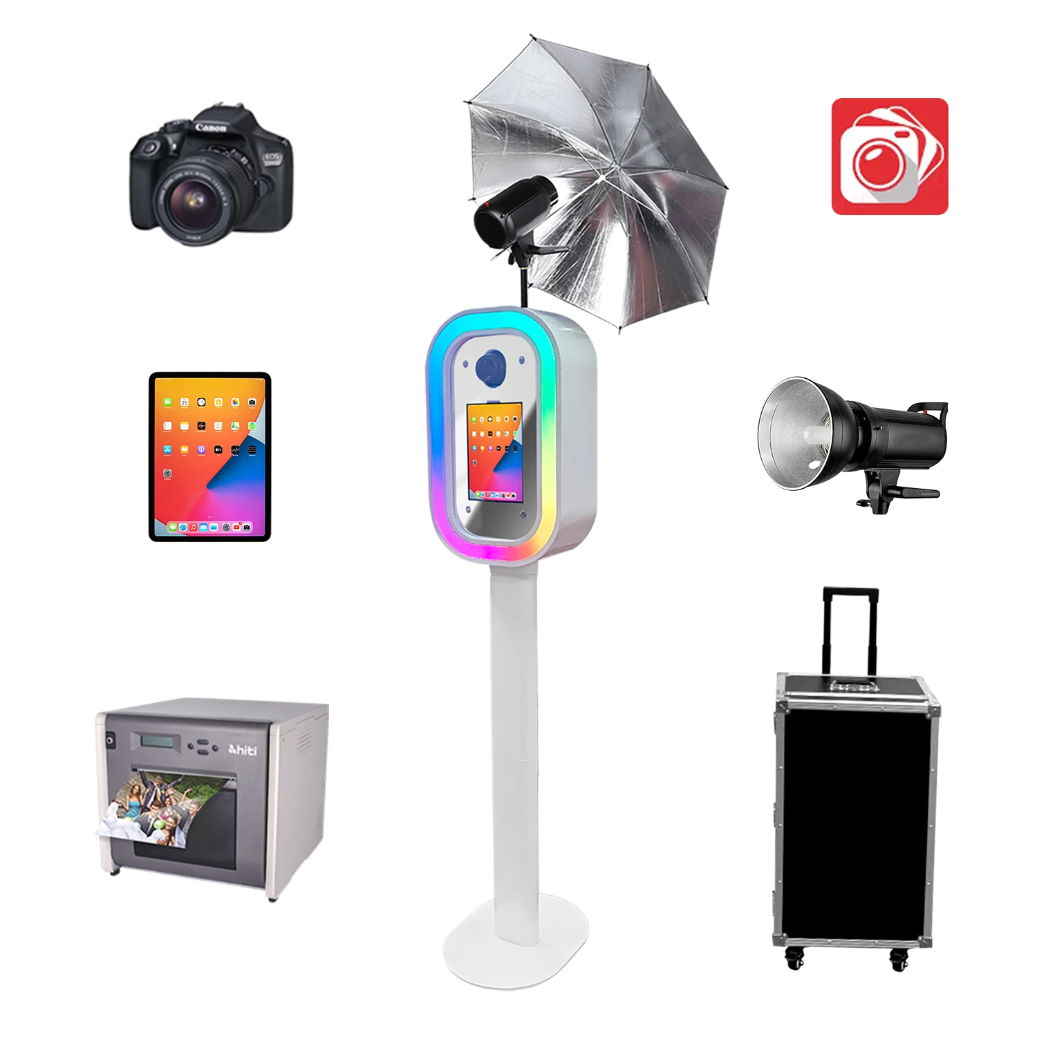 10.9 Inch Pad Air 11/ 12.9 Pro Photo Booth Shell With Dslr Camera Adapted Led Rgb Oval Light Selfie Kiosk