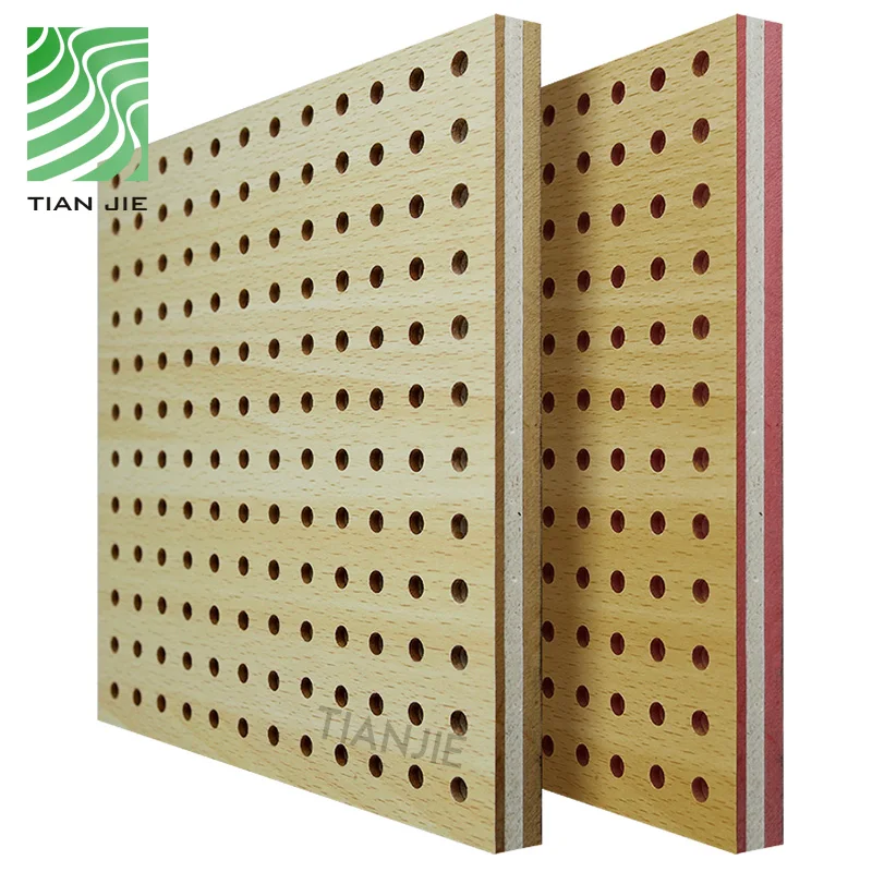 Tianjie Acoustic Panels Solid Wood MGO Soundproof Mdf Board Perforation Design Slatwall Panel