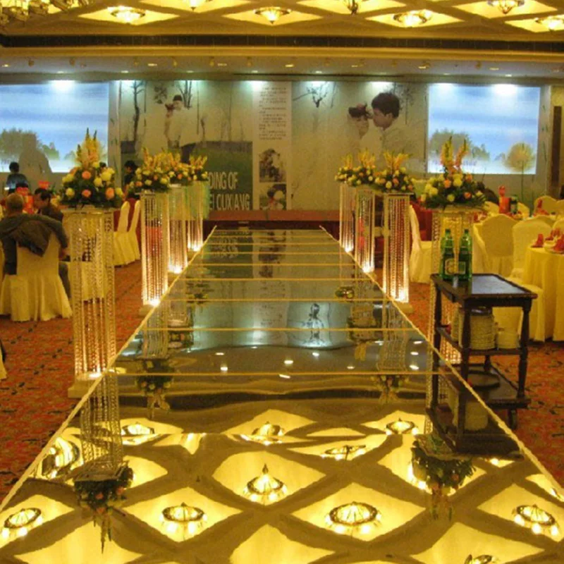Mirror Gold Metal Frame Event Tempered Glass Round Wedding Stage Platform T Stage Party Wedding Mirror Carpet