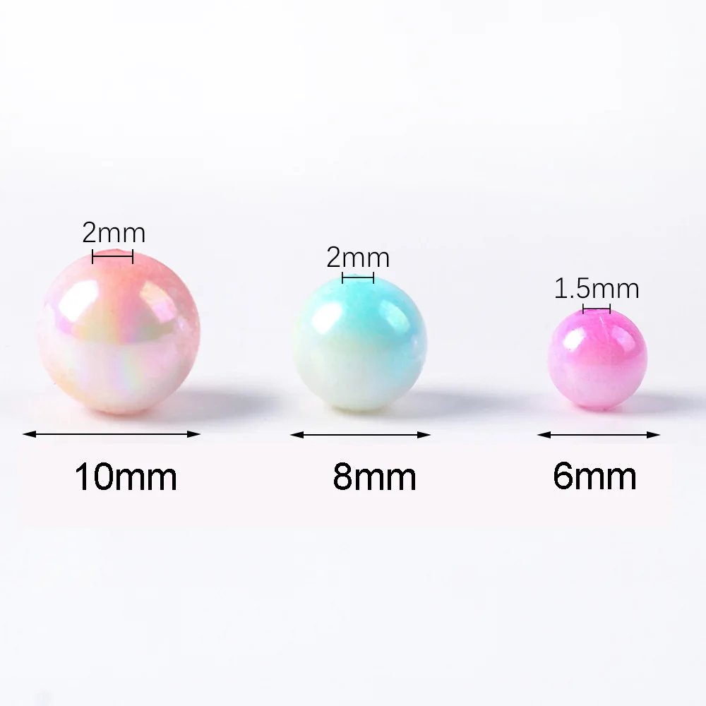 SOJI Wholesale 6mm 8mm 10mm 12mm Acrylic Gradient AB Color Round Loose Spacer Beads Two Tone Pearl Beads For Jewelry Making