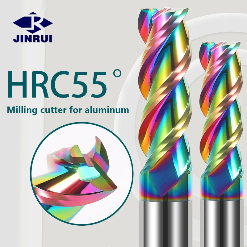 JR 1mm-8mm Carbide Colorful Coating End Mill 3 Flute High Polished Milling Cutter for Aluminum