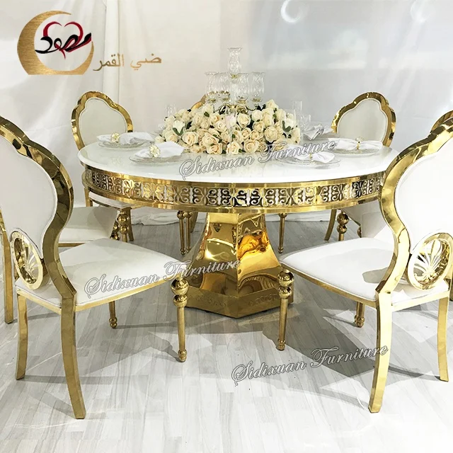 Wedding stainless steel base large modern buffet dining round mdf table