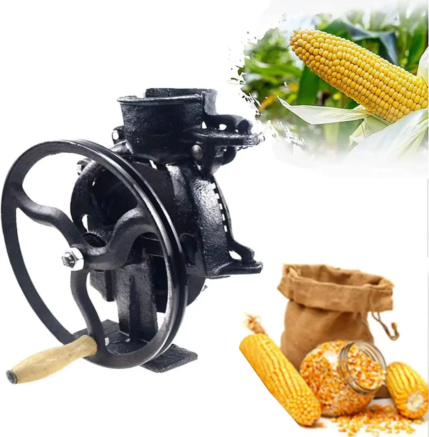 Cast Iron Hand Corn Sheller Solid Shelling Machine Manual Farm Corn Thresher Corn Remover Tools with Wooden Handle