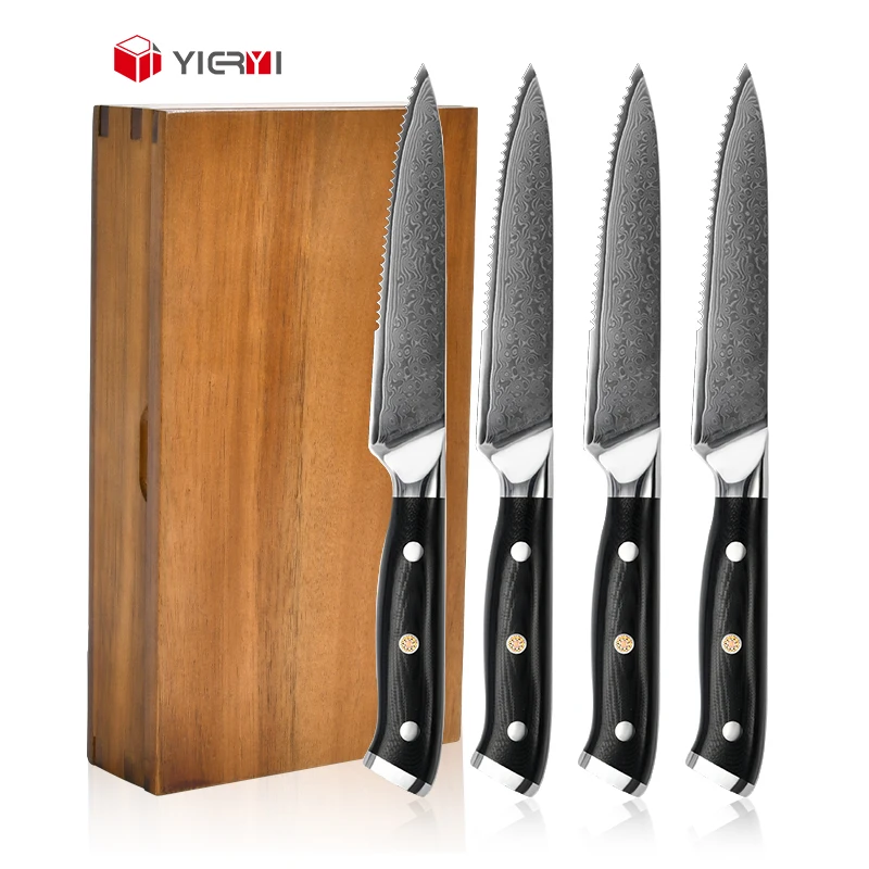 New Arrival 4 PCS 4.5 Inch Damascus Steak Knife G10 Handle Kitchen Steak Knife With Wooden Packing Box