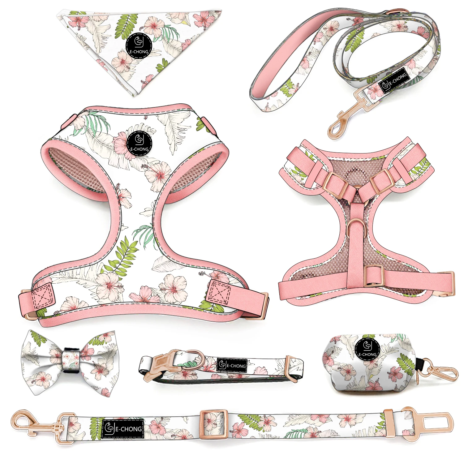 New Products Most Popular Designer Custom Dog Set Of Collar Leash Harness Private Label Neoprene Comfortable Dog Harness Set
