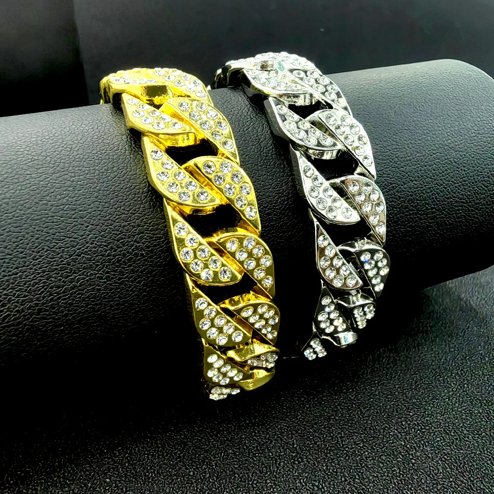 Hip Hop 15mm Cuban Link Chain Iced Out Bling Rhinestone corrente de cubana Fashion Jewelry Wholesale