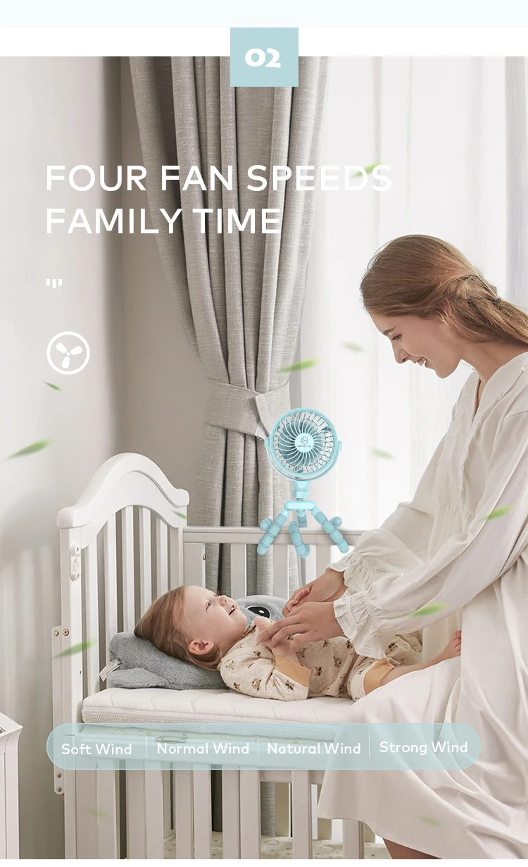 Cooling camping flexible tripod desktop octopus stand clip fan usb-c rechargeable battery handheld mini for baby stroller fan cl