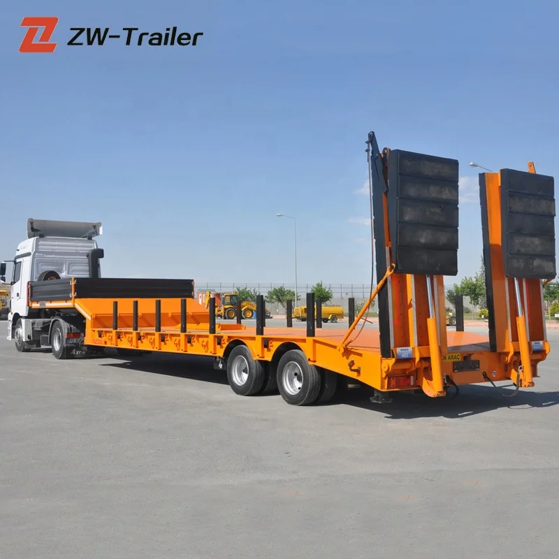  Продажа с завода трехосная гидравлическая рампа Lowboy 60T 80T низкорамный полупогрузчик Низкорамный грузовик
