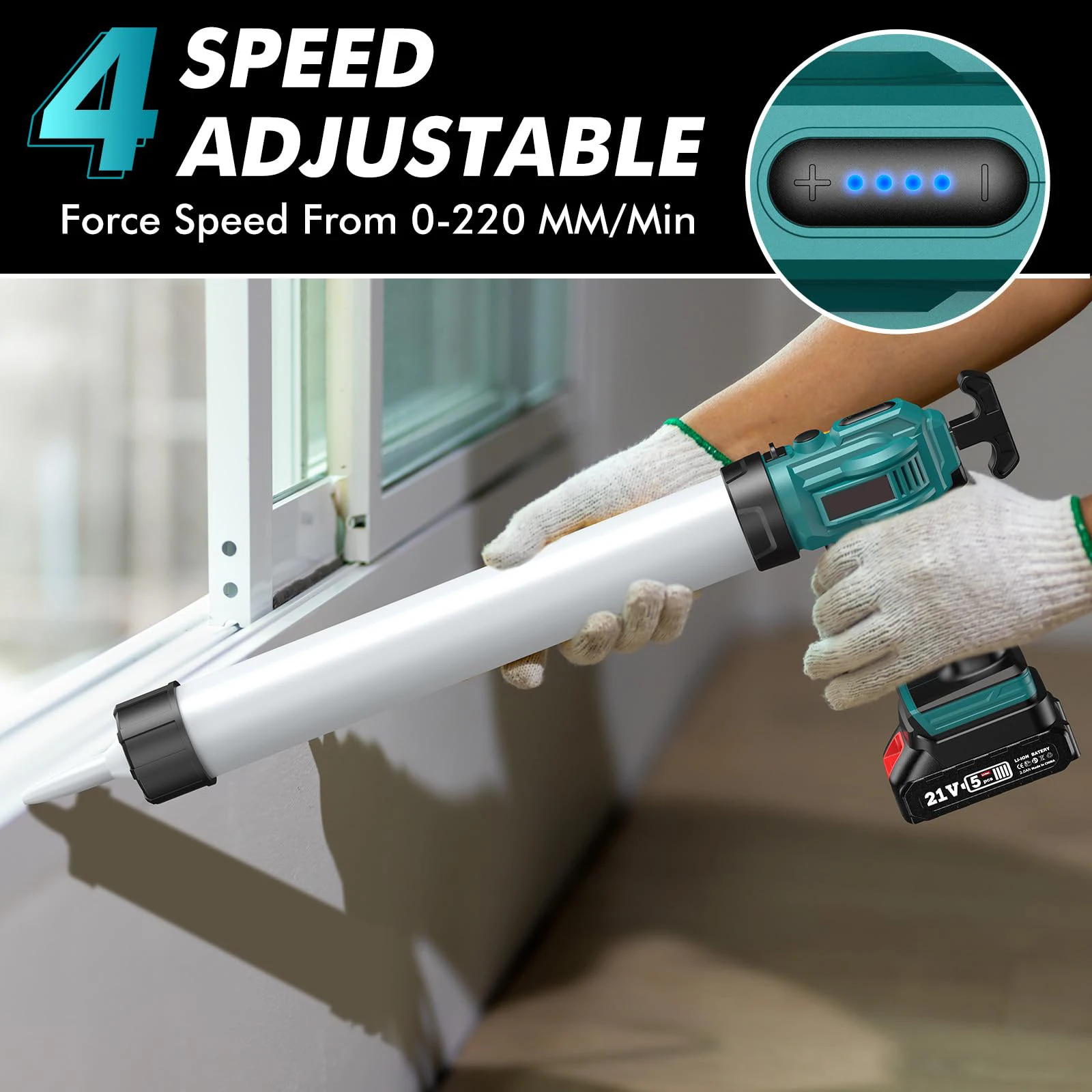 Caulking Gun 20oz/600ml Electric Caulking Gun 4 Adjustable Speeds Anti-Drip Battery Powered Bulk Caulk Guns