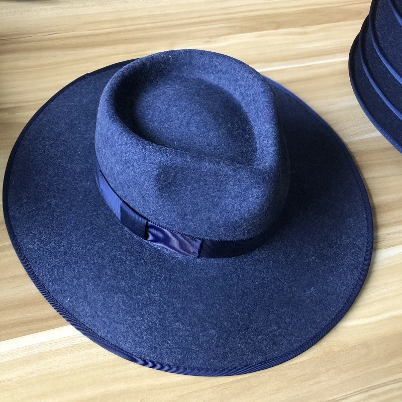 Custom Casual Flat Wide Big Large Brim 100% Australian Wool Felt Fedora Hats for Adult Men