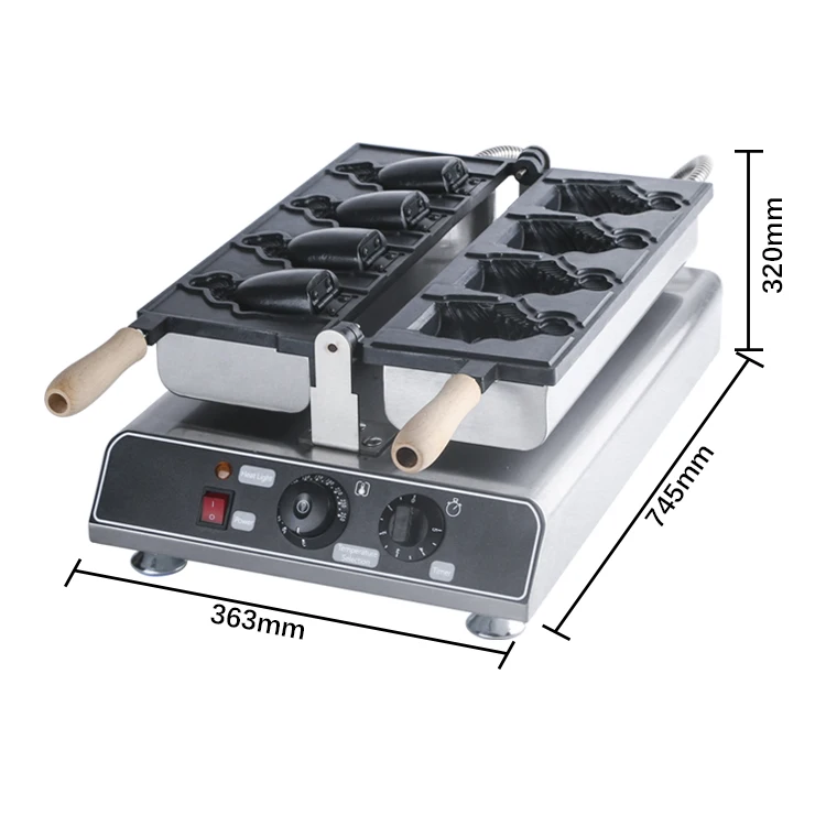 
Newest Ice Cream Fish Shape Cake Waffle Cone Machine Nonstick Electric Commercial Open Mouth Taiyaki Maker for Sale 