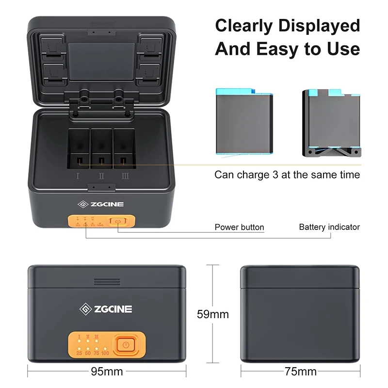 ZGCINE ZG G10 Charging Case Built-in 10400mAh Battery Power Bank Charging Storage Box for Gopro Hero 10 9 8 7 6 5 Action Camera