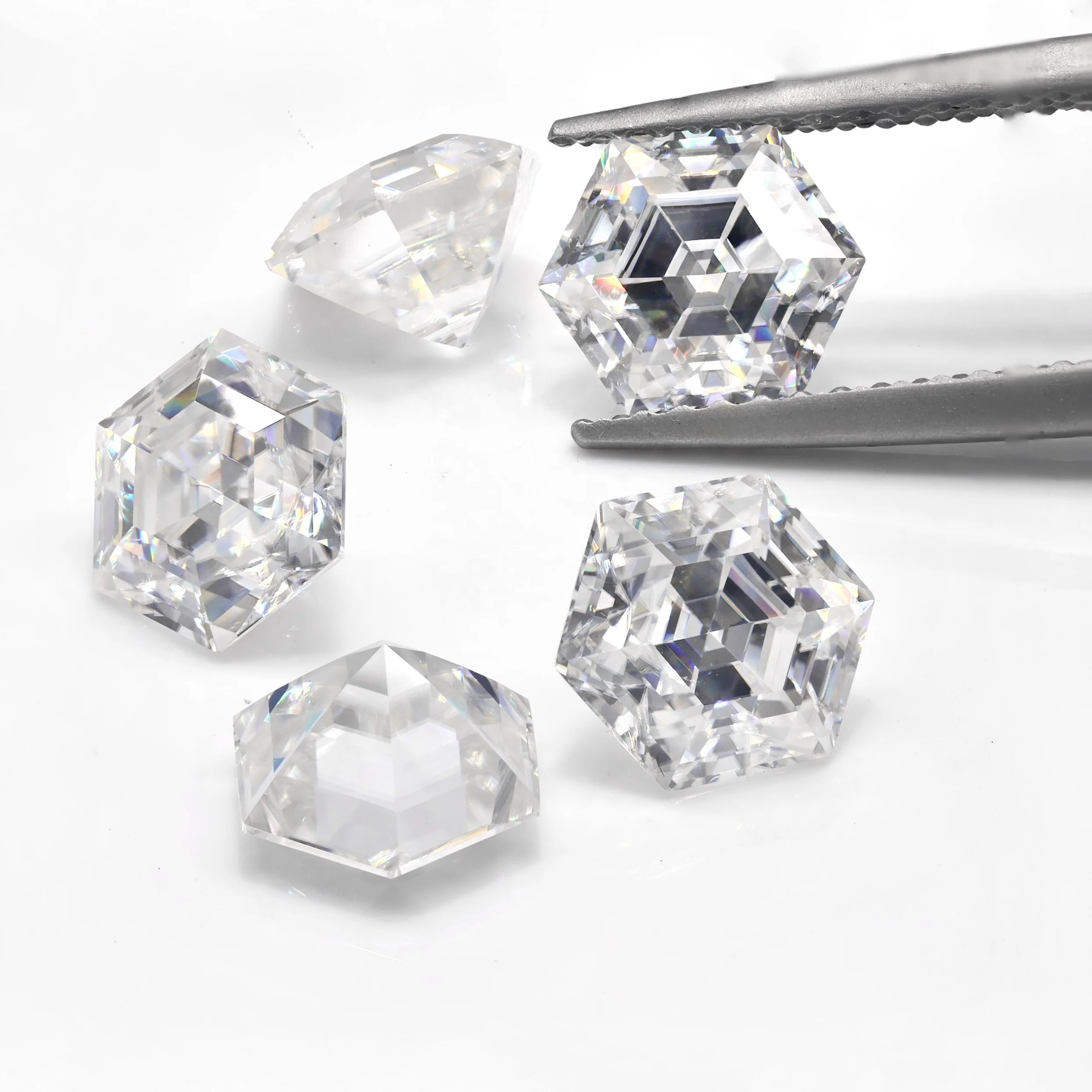 Factory Direct Sales GRA DEF Moissanite 8*8mm White Hexagon Moissanite Stones 2.5ct Hexagon Loose Moissanite