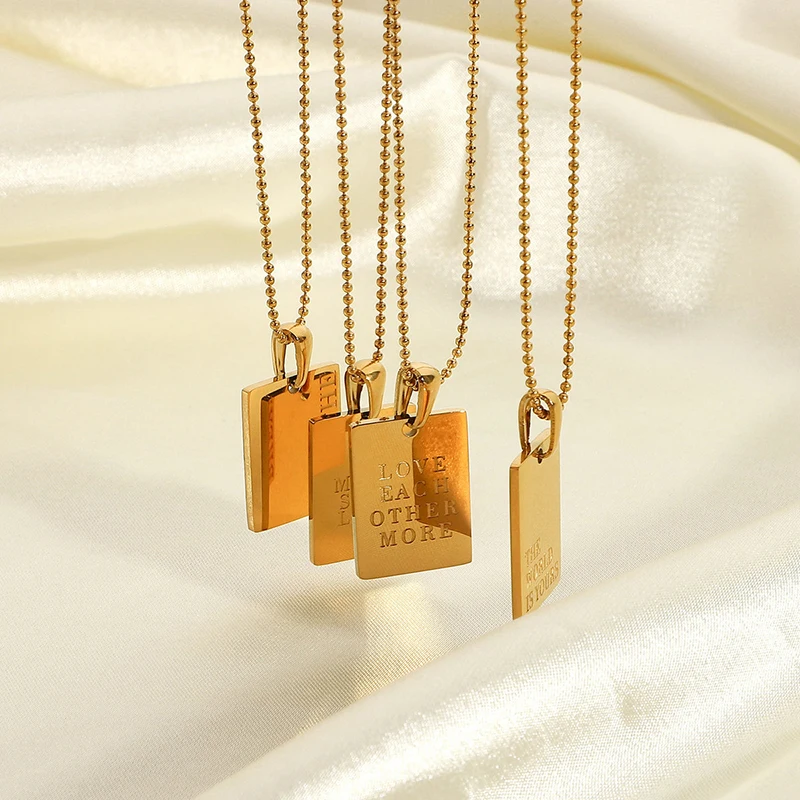 18k Gold Stainless Steel Jewelry Inspirational Friendship Memorial Love Letter Rectangle Square Pendant Necklace for women